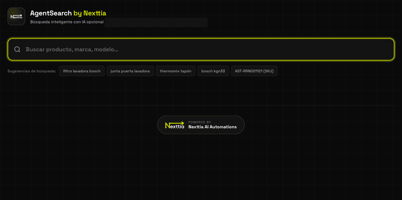 Buscador de AgentSearch mostrando sugerencias instantáneas