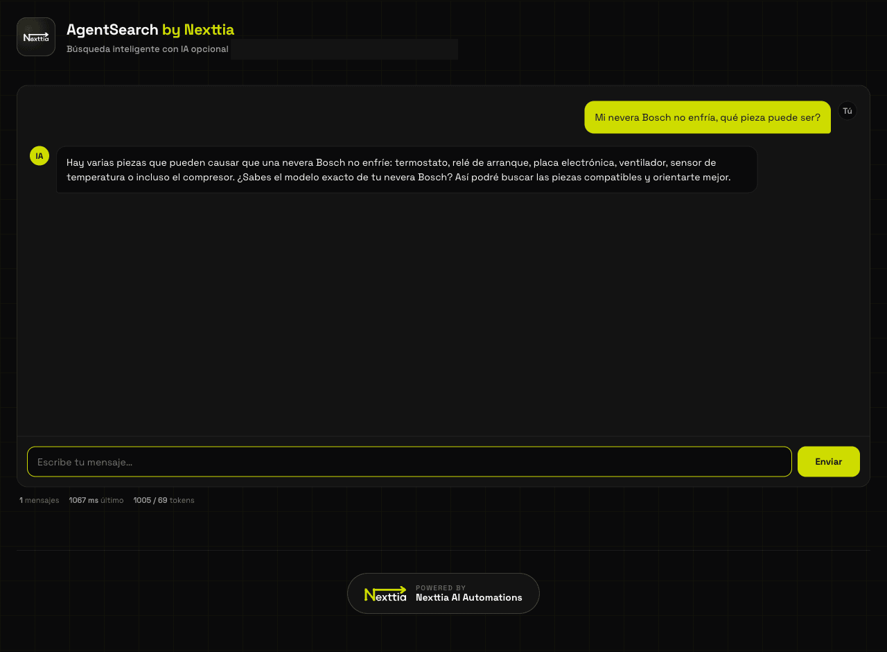 Chat de búsqueda conversacional con IA de AgentSearch